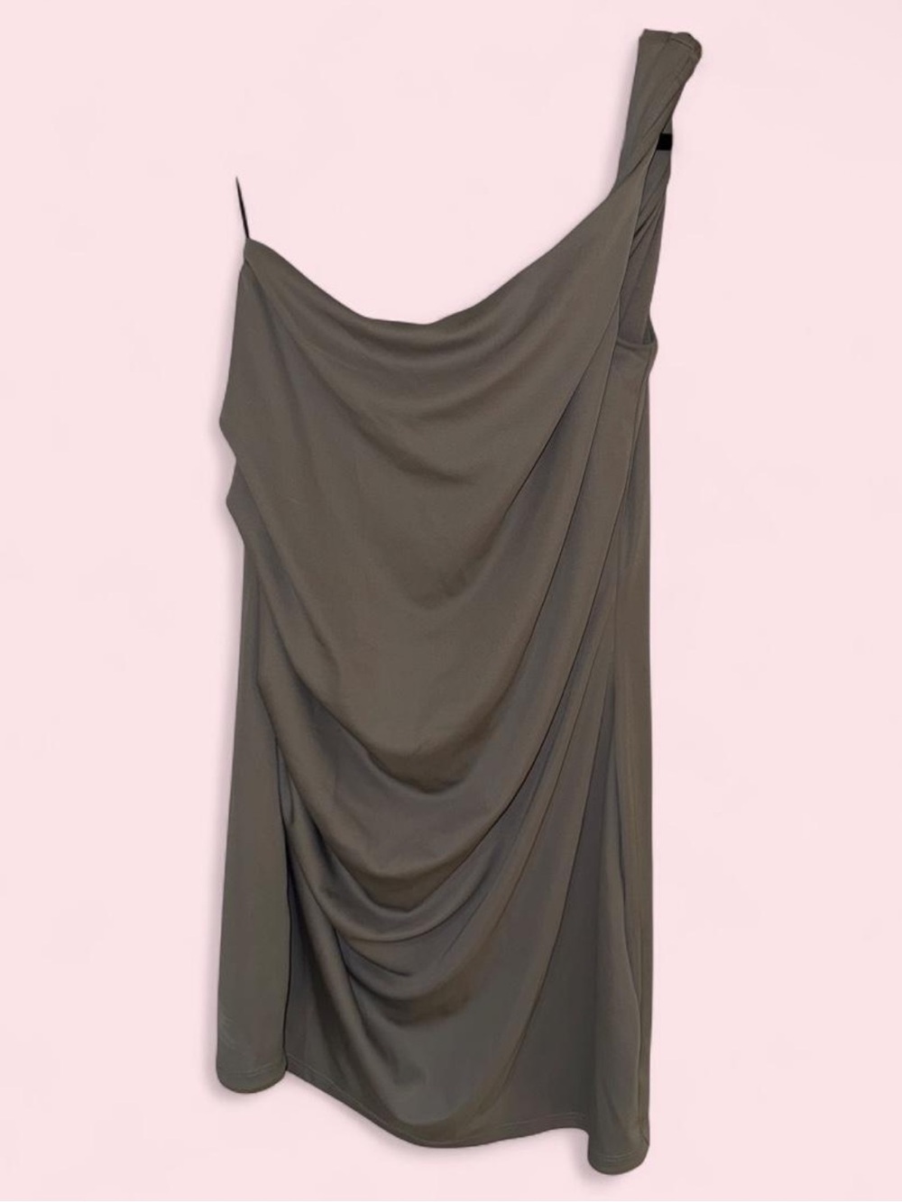 H&M Olive One-Shoulder Draped Midi Dress